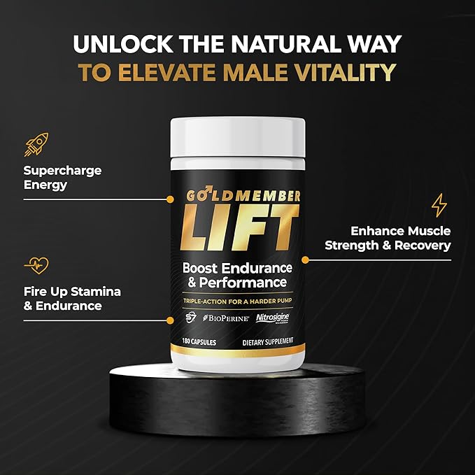 Complément d'oxyde nitrique Juvenon GoldMember Lift – Nitrosigine, Trans-Resvératrol, mélange de plantes S7, BioPerine – Soutien de la circulation, de l'énergie et des muscles – 180 gélules