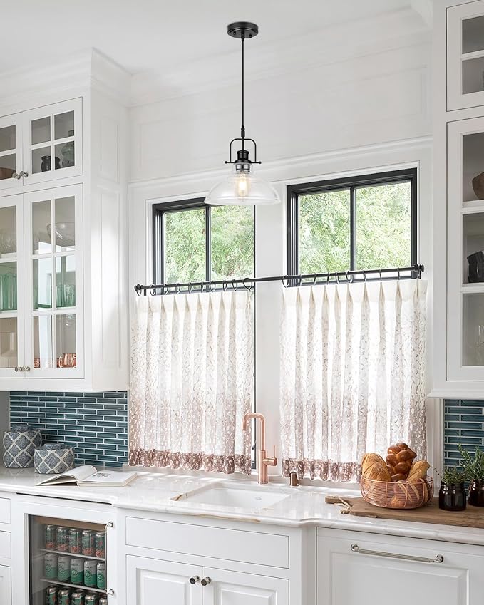 WILON Seeded Glass Pendant Lights Kitchen Island Lighting, Black Modern Farmhouse Pendant Light Fixture with E26 Base, Vintage Hanging Ceiling Lamp for Kitchen Sink Hallway Dining Room Entry Hall
