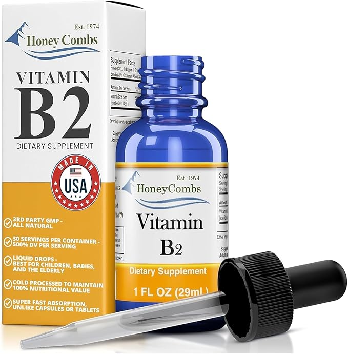 ハニカム リボフラビン ビタミンB2液状ドロップ 500%DV、米国製アルコールフリーB2ビタミンサプリメント、大人向けカプセルに代わる高吸収型リボフラビン、日常使いに