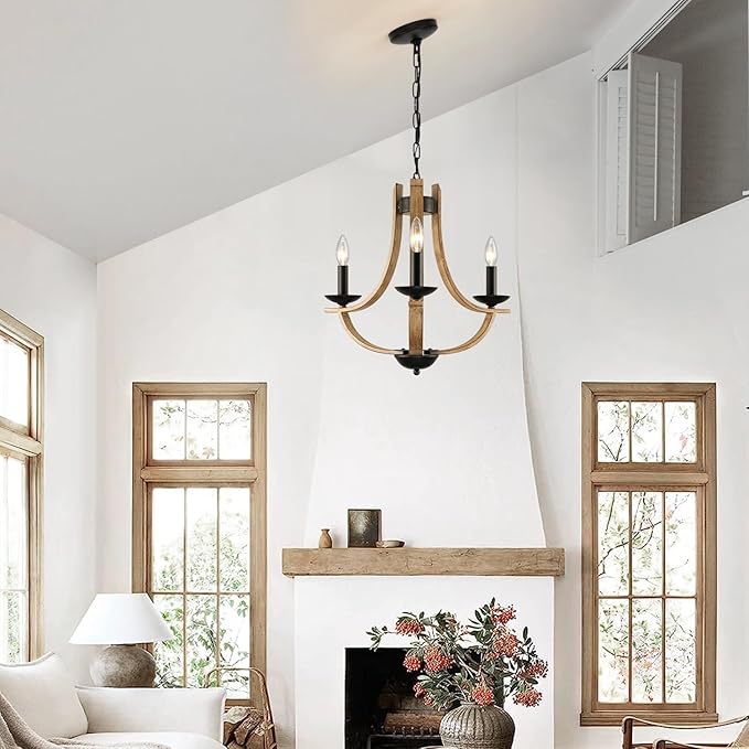 LAMPKEDUO Farmhouse Chandelier for Dining Room 3-Light 19" Wide Adjustable Kitchen Island Pendant Lighting, Rustic Hanging Light Fixture for Entryway Foyer Bedroom Living Room,