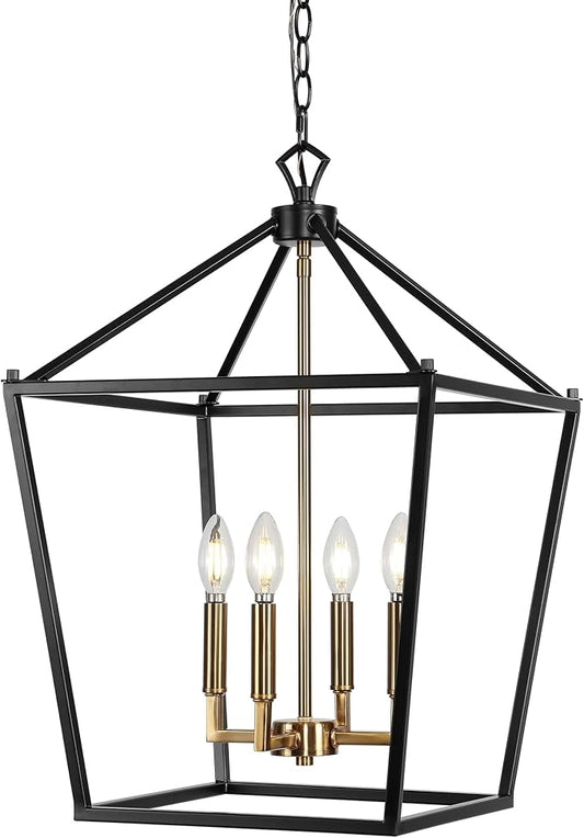 JONATHAN Y 16" Oil Rubbed Bronze/Brass Gold Lantern Pendant Light, 1-Light Pagoda Style Metal Cage Farmhouse Hanging Ceiling Fixture for Kitchen Island, LED Bulb Included (JYL7437D)