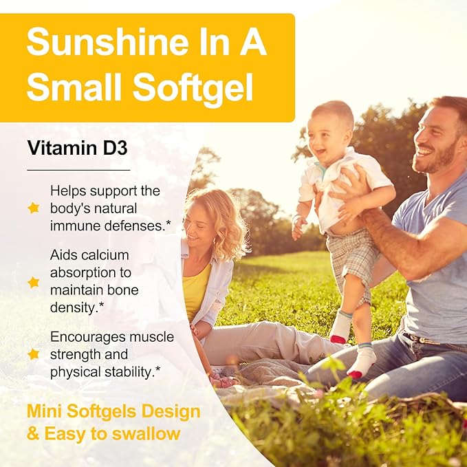 Vitamine D3 2000 UI (50 mcg) 180 gélules | Soutient la santé immunitaire, l'absorption du calcium et la solidité des os | Essentielle pour des os sains, sans gluten, 1 portion par jour pour la santé quotidienne