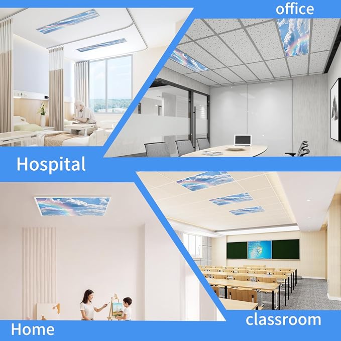 Torixqi 8 Pcs Fluorescent Light Covers for Ceiling Lights Classroom, Magnetic Light Filters, Fluorescent Light Diffuser Covers for Office, Hospitals, Home 4 x 2 Feet (rainbow)