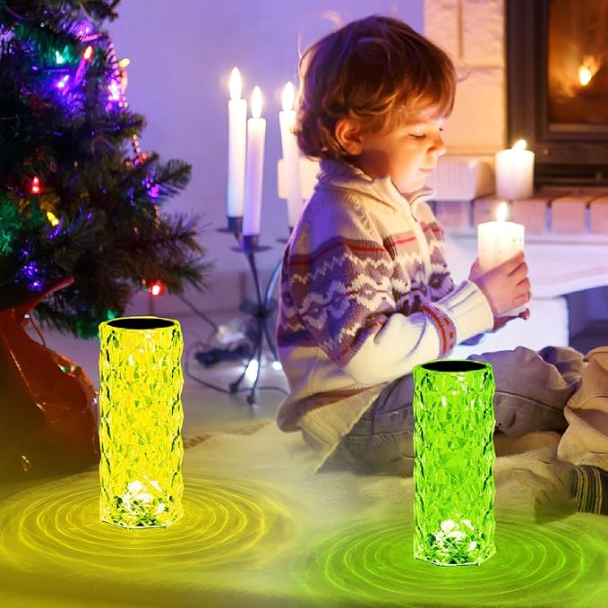VoMii Crystal Lamp Touch, RGB 16 Colors Changing Night Light with Remote, Crystal Table Lamp Bedside Lamp, Rose Wave Diamond Night Light, Ambient Lighting for Bedroom/Game Room/Dinning Room