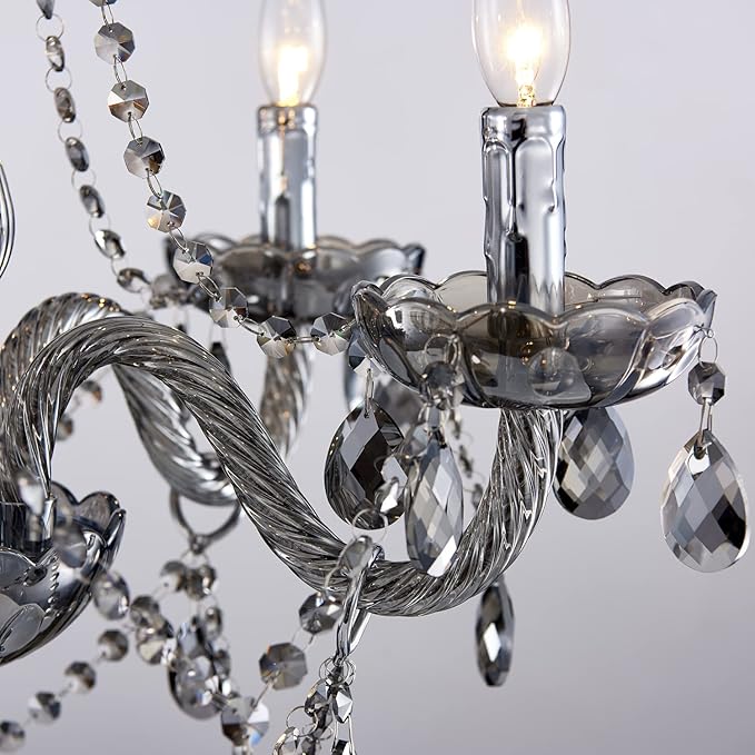 Saint Mossi 5 Light Modern K9 Crystal Chandelier, Contemporary Pendant Ceiling Lighting Fixture for Dining Room,Bedroom,Living Room with Adjustable Chain (Smoky Gray)