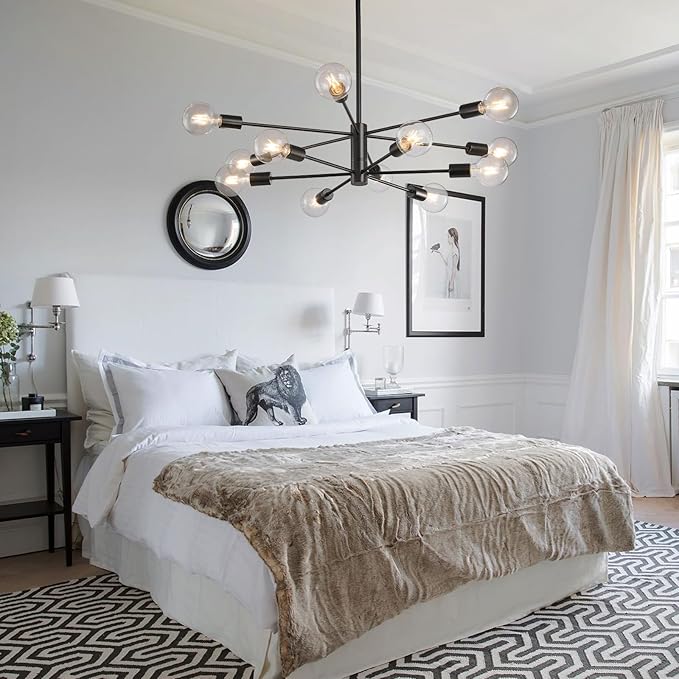 KAISITE Modern Sputnik Chandelier - 12-Light Black Farmhouse Ceiling Light Fixture for Dining Room, Kitchen, Living Room