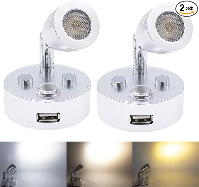 RV Lights Interior Fixture, 12V LED with USB Port RV Reading Light Dimmable Touch Bedside Light Warm White for Camper Trailer Caravan Truck Boat Motorhome Lighting