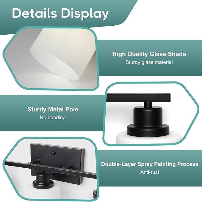 Ascher Bathroom Light Fixtures, 5-Light Vanity Light Over Mirror, Matte Black Wall Sconces with Milky White Frosted Glass Shades, Wall Lamp for Living Room Bedroom, E26 Base(Bulbs Not Included)