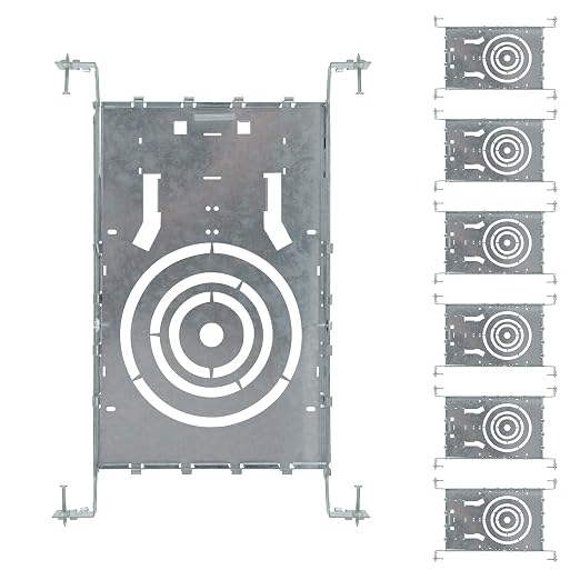 ASD 6 Pack New Construction Mounting Plate Round Hole - 3/4/6 Inch Adjustable Galvanized Steel Wafer Light Rough In Plate, Universal Light Fixture Mounting Bracket with Extendable Hanger Bars