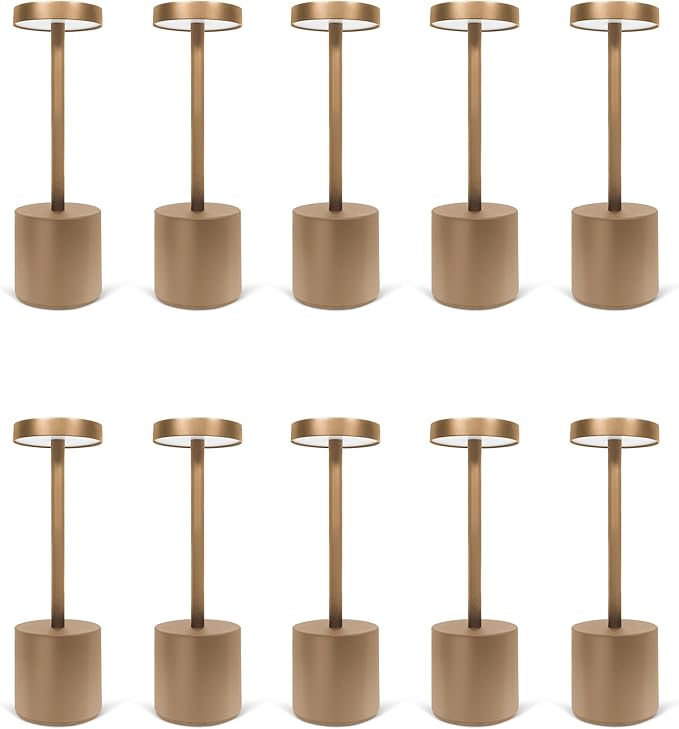 Upper Midland Products 10 Pack - Gold Rechargeable Cordless Table Lamps, Portable LED Desk Lamps, Dimming 5000mAh Rechargeable Battery Powered LED Lighting for Restaurant,Bar, Bedroom, Outdoor, Party