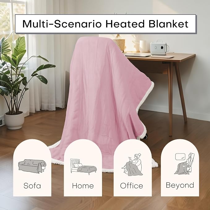 Electric Heated Blanket Full Size 72"x84" – ETL Certified for Safe Overnight, 4 Heat Settings & 10H Auto Off, Dual-Sided Microplush Sherpa for Home Theater Night, Machine Washable – Pale Pink