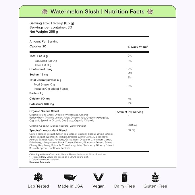 Kiala Nutrition Super Greens, Organic Greens Powder with Spirulina & Chlorella for Digestion, Gut Health, Immunity, Adaptogens, Energy, Gluten Free, Vegan, Sugar Free, Watermelon Slush, 30 Servings