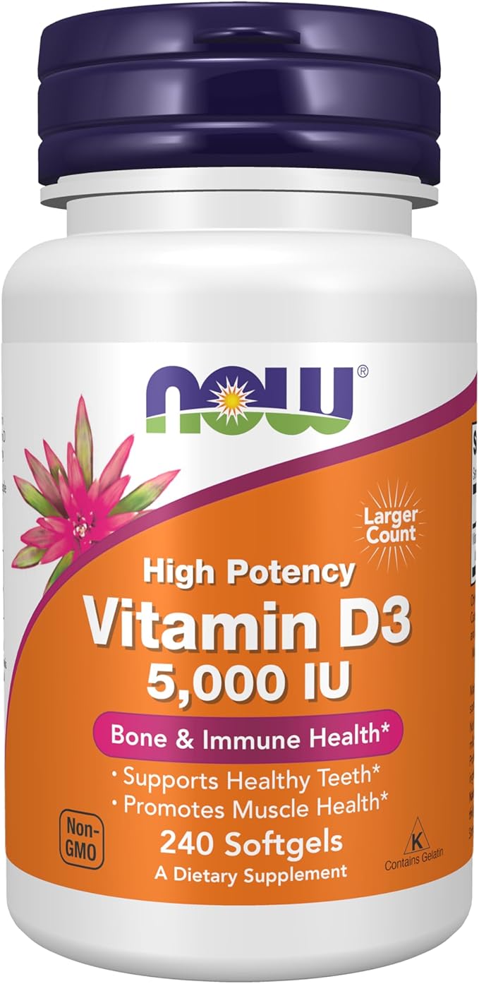 NOW Foods Compléments, Vitamine D-3 5 000 UI, Haute Puissance, Soutien structurel*, 240 Gélules molles