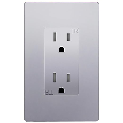 ENERLITES Elite Series Decorator Receptacle, Child Safe Tamper-Resistant Outlet, Self-Grounding, Residential Grade, 15A 125V, UL Listed, 61501-TR-SVWP, Silver with Wall Plate