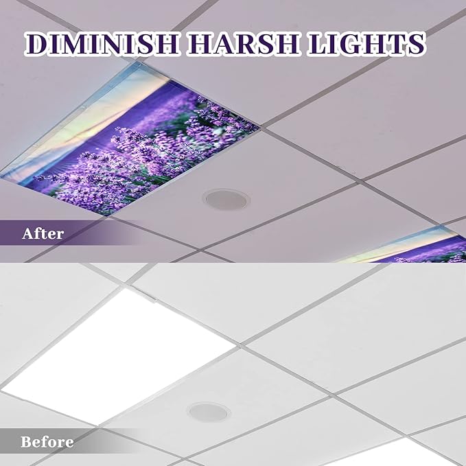 Hortsun 12 Pcs Fluorescent Light Covers Bulk, 4 x 2 ft Magnetic Fluorescent Drop Ceiling Lighting Covers Light Filter Shade for Home, Office, Hospital, School Classroom Decoration(Lavender)