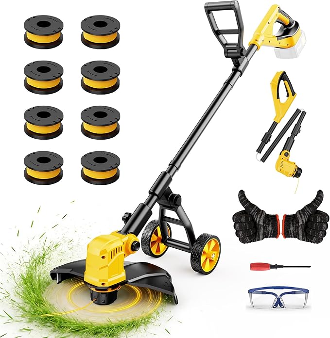 Cordless String Trimmer & Lawn Edger for Dewalt 20V Battery (NO Battery), 14" Electric Weed Eater and Edger Battery Powered, 3 in 1 Lawn Tool Wheeled with 8 Pcs Grass Cutter Spool Line for Yard Garden