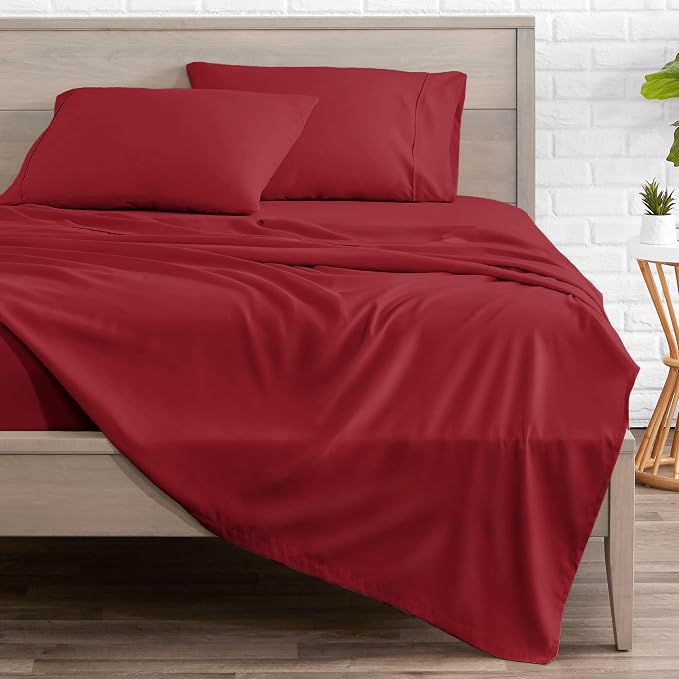 Bare Home California King Sheet Set - 1800 Ultra-Soft Microfiber Cal King Bed Sheets - Double Brushed - Deep Pockets - Easy Fit - 4 Piece Set - Bed Sheets (California King, Red)