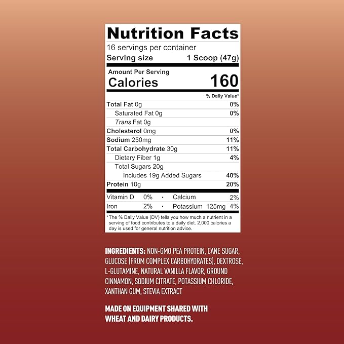 Fluid Recovery, Post-Workout Drink Mix, Pea Protein, L-Glutamine, Carbs, All Natural Ingredients, Gluten-Free, Lactose-Free (Cinnamon Vanilla (Vegan))