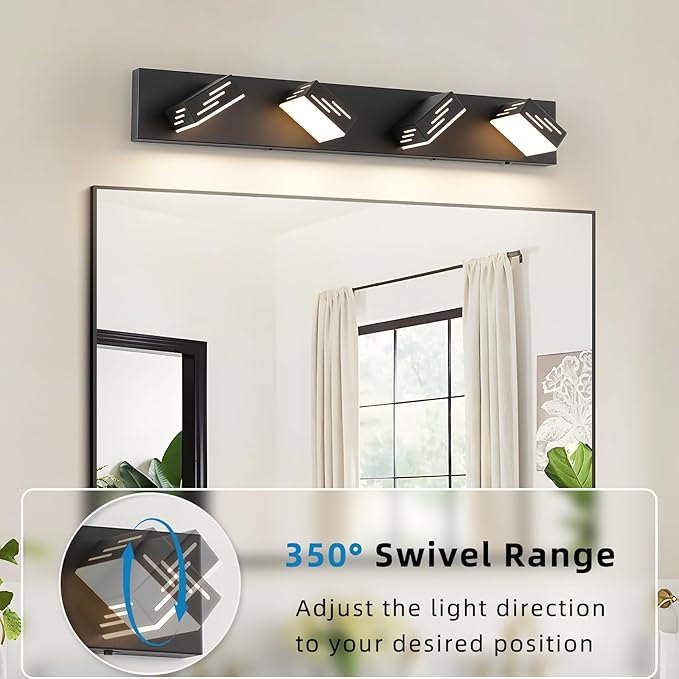 Joosenhouse Modern LED Vanity Light for Bathroom, 5CCT Dimmable Vanity Lights, 4-Light Makeup Light Fixture, 29.92-Inch, 32W Black