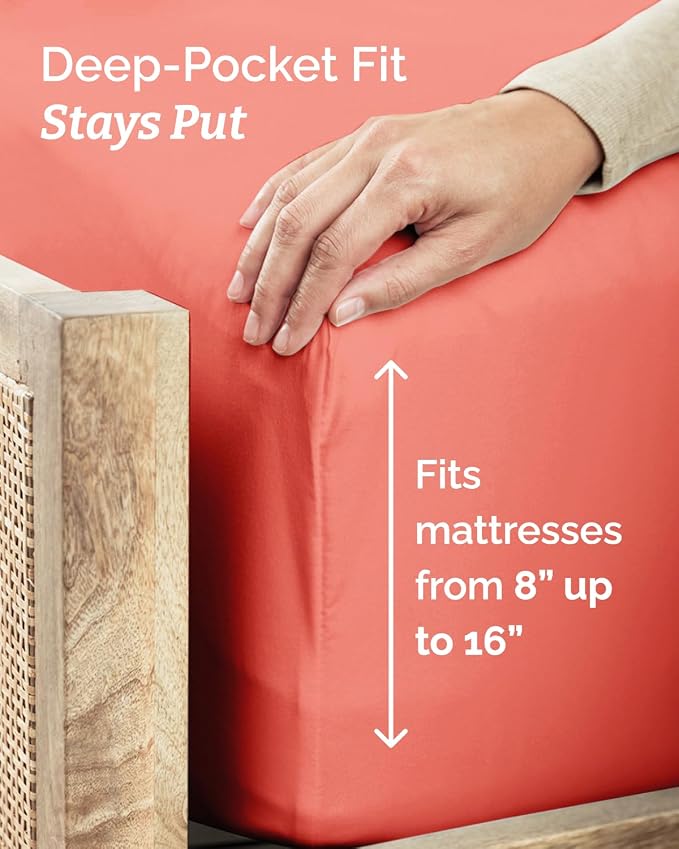 Twin 4 Piece Sheet Set - Comfy Breathable & Cooling - Ultra Soft Hotel Luxury Bedding Set with 8-16 Inch Deep Pockets - 1 Flat & 1 Fitted Sheet & 2 Pillowcases - Cozy, Wrinkle Free & Easy Care - Coral