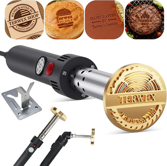 Terwex Custom Electric Branding Iron for Wood, Temperature-Controlled Wood Branding Irons Personalized Metal Burning Stamp, Unique Logo Branding Iron for Food Leather, Woodworking Tools & Accessories