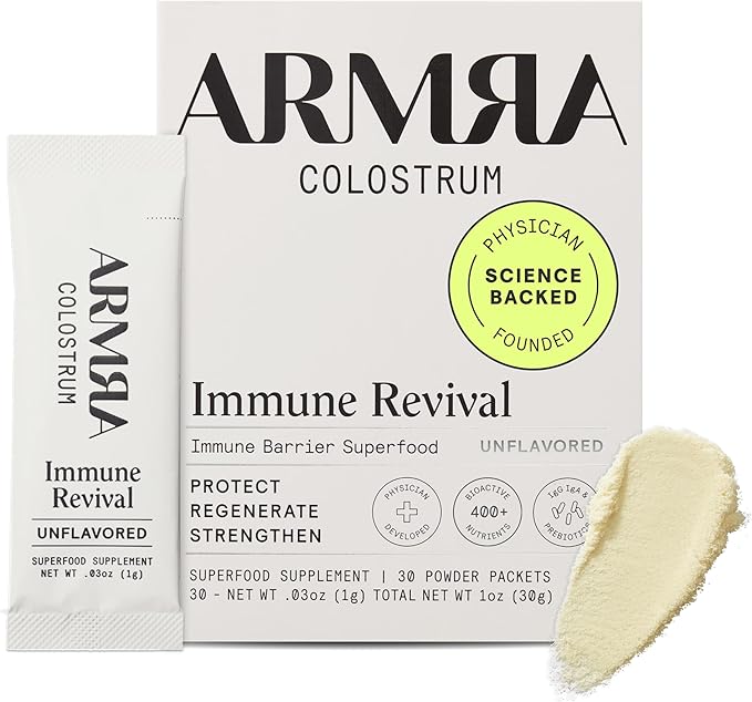 ARMRA Colostrum en poudre | Sans arôme | Santé intestinale et ballonnements | Peau et cheveux | Immunité | Céto, sans gluten et sans matières grasses | 30 portions
