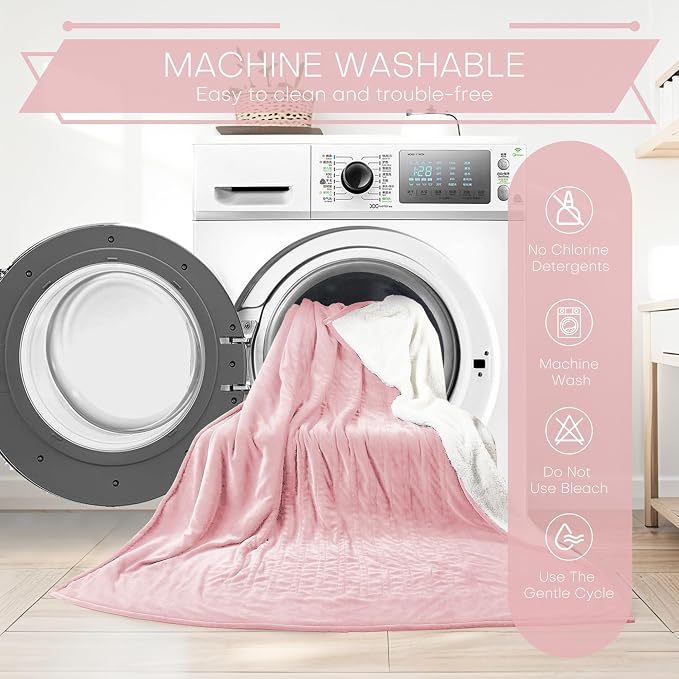 Electric Heated Blanket Queen Size 84"x90", Dual-Sided Coral Fleece & Sherpa Fabric, 4 Heat Settings & 10H Auto Off, Soft Warm for Home, Office, Bed, Couch, Machine Washable, Dual Control, Light Pink