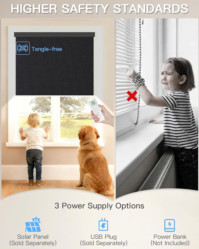 Tokblind Motorized Roller Shade with Remote Control, Blackout Electric Shade for Windows Compatible with Alexa Google via Hub, Rechargeable Smart Window Blind for Home Office (Fabric Black)