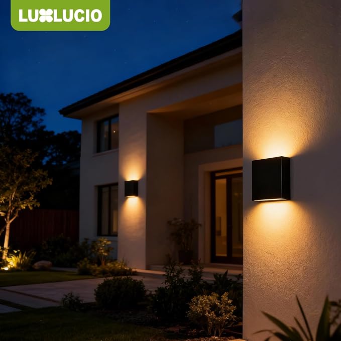 Indoor Outdoor Wall Light, 5%-100% Dimmable, 5 Color Temperature Selectable (2700K-5000K), Modern Wall Sconce for Living Room Porch, IP65 Waterproof, 120V - 277V, CRI90+, ETL FCC Certified