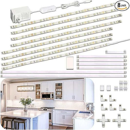 WOBANE LED Display Light Kit, Set of 8x12 inch LED Strip Bar, Cabinet Lighting for Showcase, Bookshelf,Kitchen Counter,Shelves,Rope Lighting with 24W Adapter,6000K White DIY Lamp,Cross Light