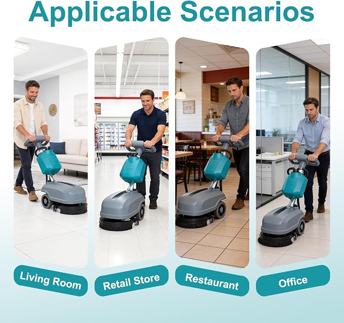Walk Behind Commercial Floor Scrubber Machine, Battery Powered Cordless Compact Scrubber 15" Cleaning and 23" Suction Width, 6 Gal Sewage and 5 Gal Water Tank, 24000 Sq Ft/h
