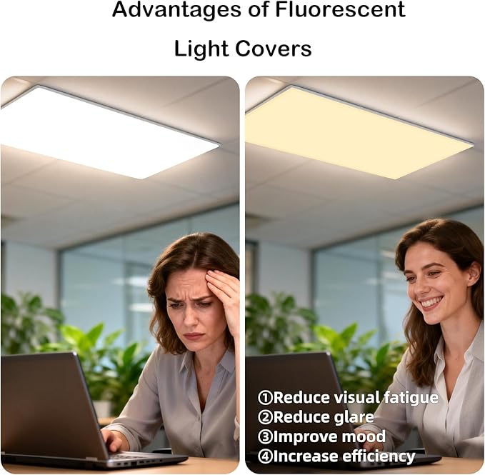 ANGSYLTH 8 Pcs Fluorescent Light Covers - 4 x 2 Feet Covers for Ceiling Lights, 8 x 10 Magnetic Light Filters for Classroom, Office, Hospitals (Warm Yellow)