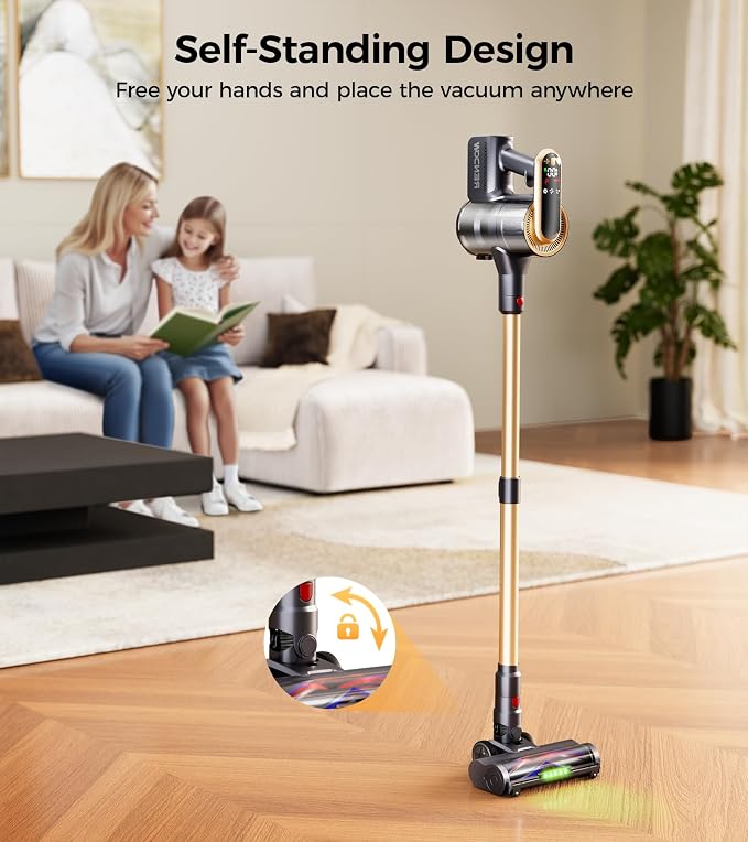 RENDOW Cordless Vacuum Cleaner, 550W 45Kpa 65Mins Vacuum Cleaners for Home, Self-Standing Cordless Stick Vacuum with LED Display,Anti-Tangle Rechargeable Wireless Vacuum for Pet Hair/Carpet/Hard Floor
