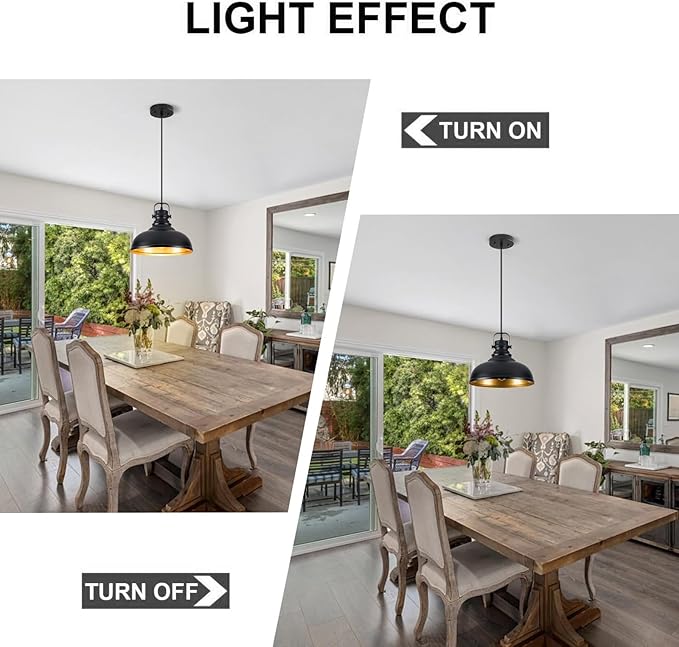 Refice 2 Pack Farmhouse Pendant Lights Black Pendant Lighting for Kitchen Island Adjustable Height Dome Hanging Lights for Barn, Dining Room