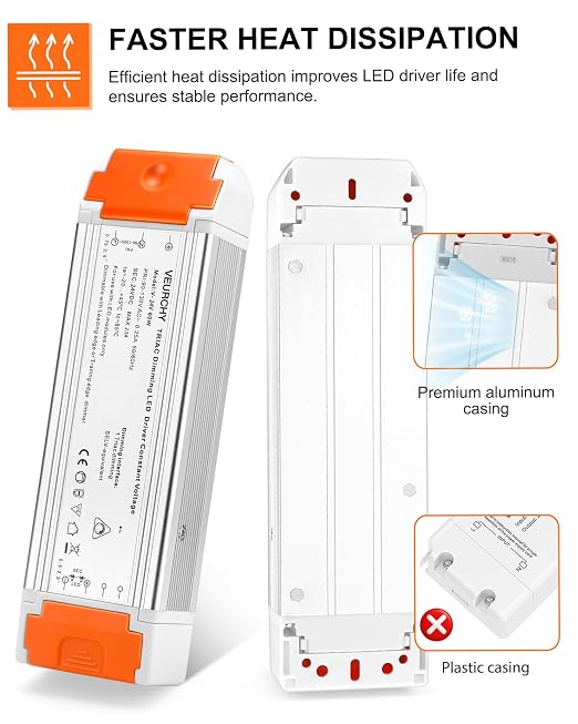 24V 60W Dimmable LED Driver,120V to DC 24V LED Lighting Low Voltage Transformers, Smooth Flicker Free Dimming 60 Watt LEDs Power Supply 24 Volt, 2 Pack
