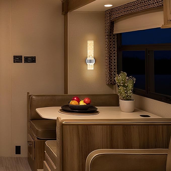 LED 12V RV Wall Sconce with Switch, Decorative Wall Mounted RV Reading Lights, 3400K Warm White Light, 6W 300LM Interior Lighting for RV Motorhome Camper Trailer