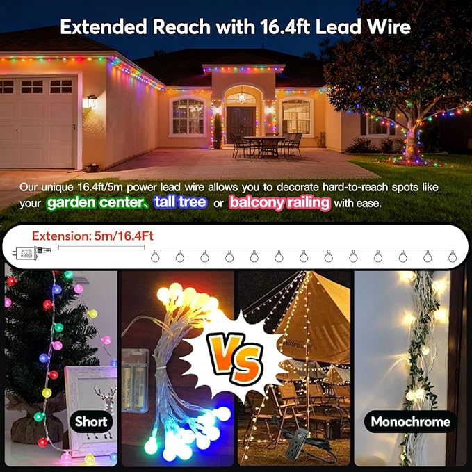 RaThun 65.6ft Color Changing String Lights, 150 LED Multicolor & Warm White Globe Lights with Remote, 11 Modes, IP44 Waterproof, Plug in Fairy Lights for Indoor Outdoor Christmas Party Garden Decor