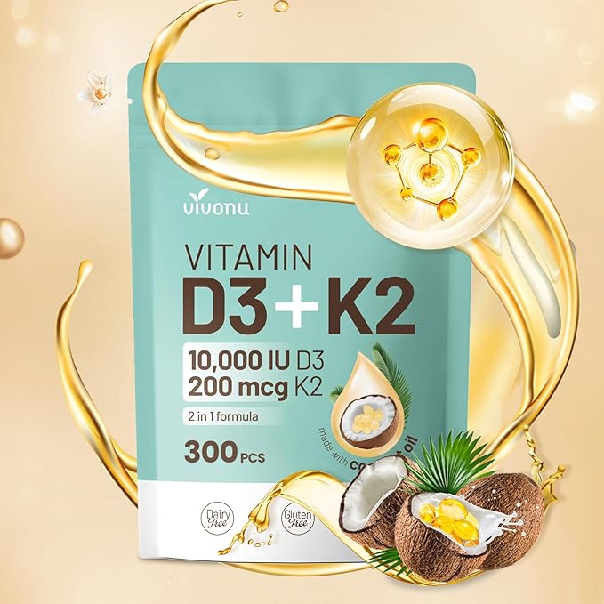 VivoNu 24-in-1 Vitamin B Complex Gummies for Women and Men＋ D3 K2 10000 IU with MK7-300 Virgin Coconut Oil Softgels