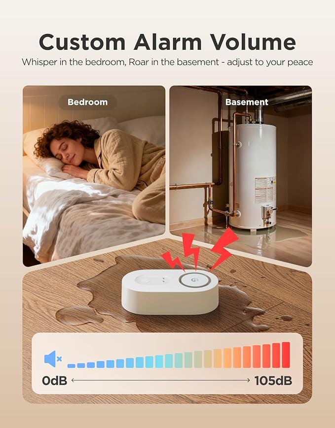 GoveeLife Upgraded Smart Water Leak Detector 1s with 1804 ft Ultra-Long Range, WiFi Water Sensor with SMS/Email/APP Push and Sound Alarm,5-Year Battery Life, 1 Pack, Suit for Home, Basement, Kitchen
