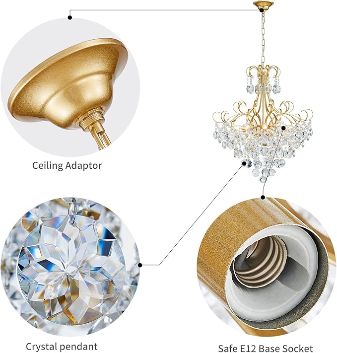 ANJIADENGSHI Crystal Chandelier, Modern K9 Crystal Pendant Light for Dining Room, Vintage Pendant Ceiling Fixture Lamp, 10-Lights Golden Chandelier Lighting for Kitchen Island, Living Room, Bedroom