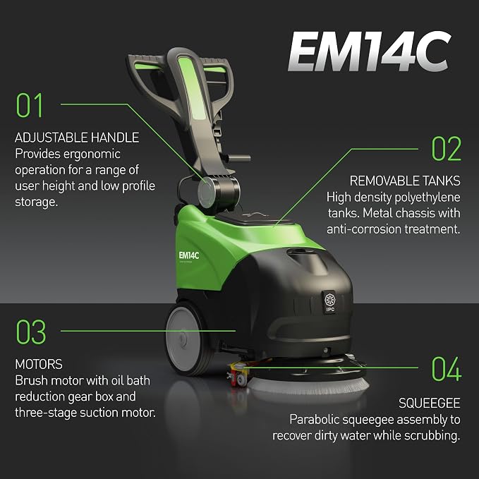 IPC Eagle EM14C Walk Behind Floor Scrubber - 110V-Powered | Commercial Auto Scrubber with 14" Cleaning Path