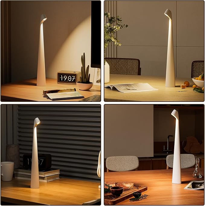 HAPYGI Portable Cordless LED Desk Lamp, Rechargeable Wireless Table Lamp, 3-Level Brightness, Patio & Bedside Night Light, Dining Room Ambient Reading Light (White)
