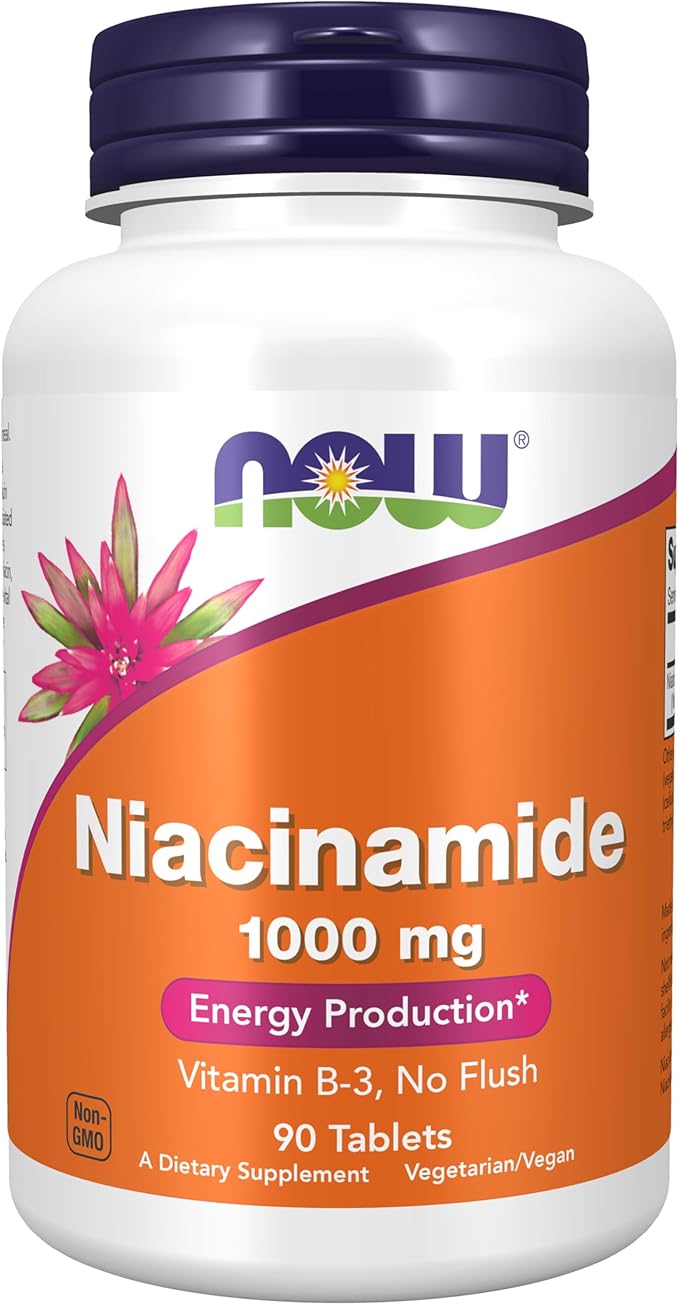 Now Foods Compléments, Niacinamide (Vitamine B-3) 1000 mg, Production d'énergie*, 90 Comprimés, Blanc, Blanc cassé