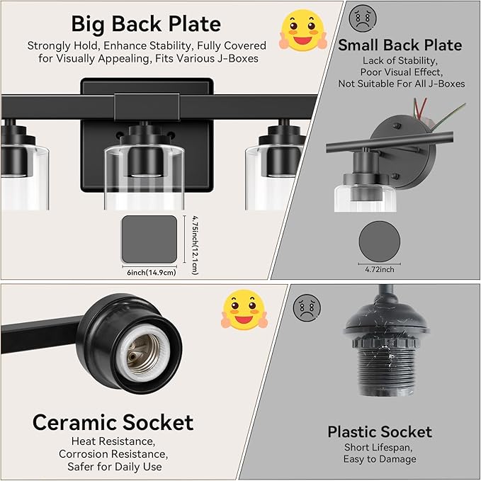 5-Light Matte Black Bathroom Light Fixtures, 31" Modern Vanity Lighting Fixture for Bathroom, Bathroom Vanity Lights Over Mirror with Clear Glass Shades, Wall Lamp for Mirror Living Room Bedroom Porch