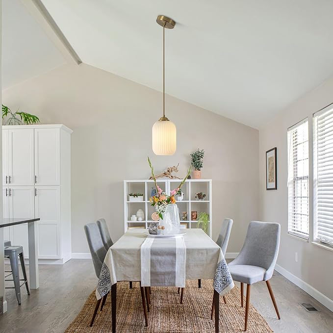 KCO Lighting Mid Century Modern White Oval Glass Gold Pendant Light Nordic 1-Light Brushed Brass Dining Pendant Lights Mini Globe Hanging Kitchen Island Lighting Fixtures