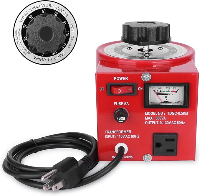 Voltage Transformer 5 Amp Auto AC Variable Voltage Regulator,500VAC Max,120VAC Input, 0-120V/130VAC Output