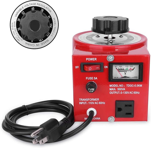Voltage Transformer 5 Amp Auto AC Variable Voltage Regulator,500VAC Max,120VAC Input, 0-120V/130VAC Output