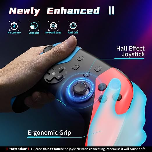 AceGamer 2 Pack Wireless Controller for Nintendo Switch/Lite/OLED, Hall Effect Joystick for Switch 2 Pro Controller with Wake-Up/Turbo/Dual Vibration/Programmable (Red+Blue)