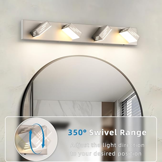 Joosenhouse 4-Light Brushed Nickel Vanity Light for Bathroom, 29.92-Inch 5CCT Dimmable LED Vanity Lighting Fixture, 32W Modern Makeup Light with Adjustable Brightness