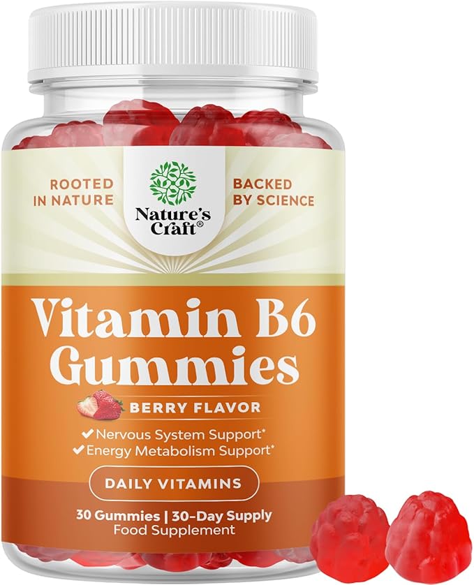 Potent Vitamin B6 Gummies for Adults - Potent Vitamin B Complex Supplements for Men & Women for Nervous System Support Mood & Immune System - Vegan Pyridoxine Chews for Energy & Metabolism - 30 Count